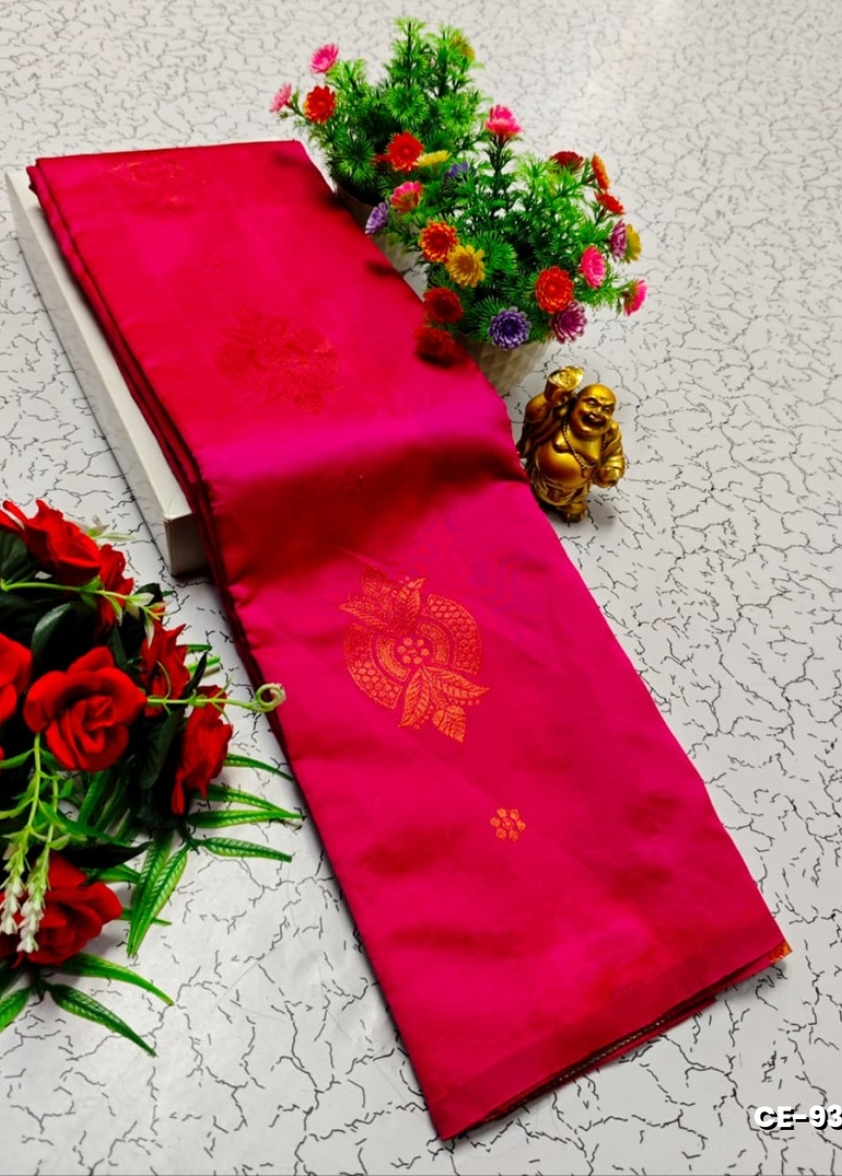 Premium kubera pattu saree rapier fancy light weight silk type sarees flower design function wear - DARK PINK