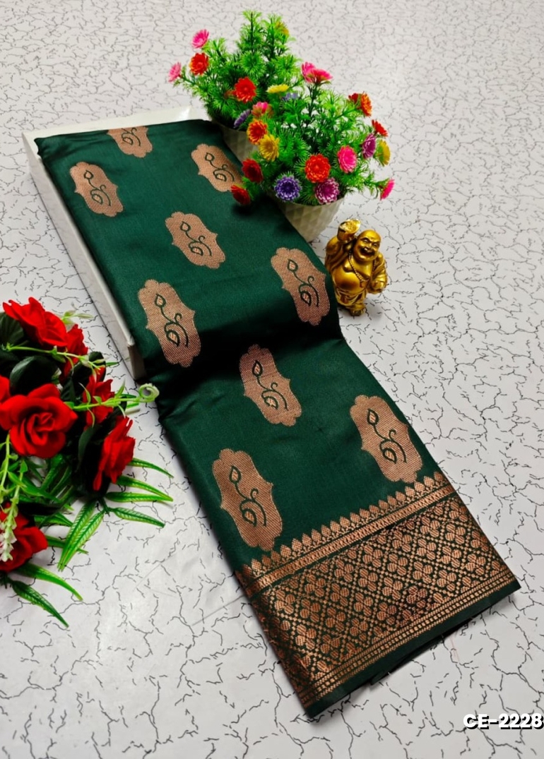 Premium soft silk saree rapier fancy  light weight silk type sarees flower design function wear - Clearance  Sale - GREEN COLOUR