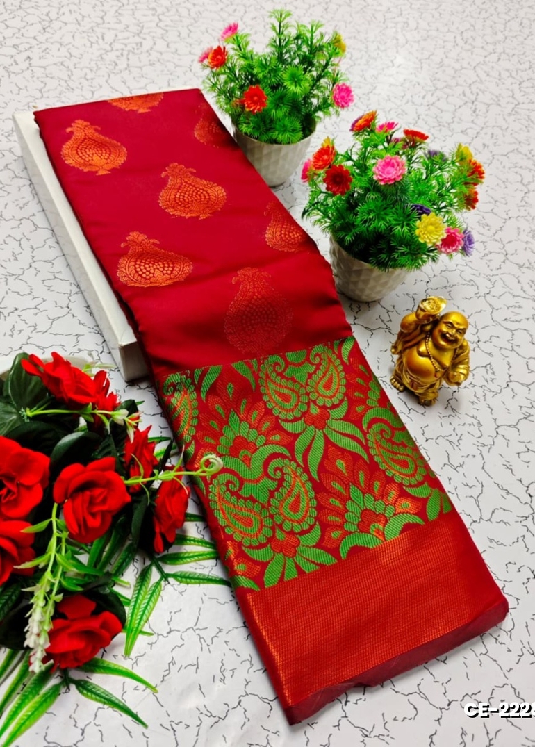 Premium kubera pattu saree rapier fancy  light weight silk type sarees flower design function wear - Clearance  Sale - MERUN (1)