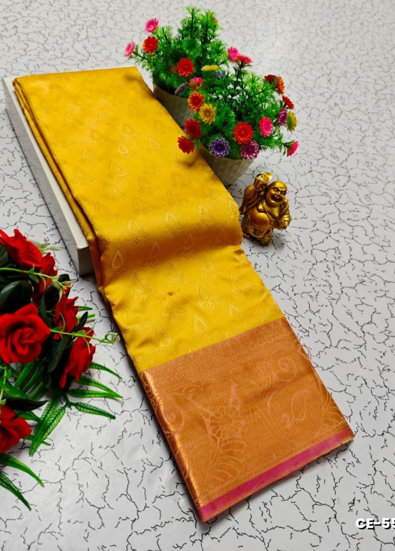 Fancy Empose karizma silk / soft silk | 3d embossed weave Clearance  Sale - YELLOW