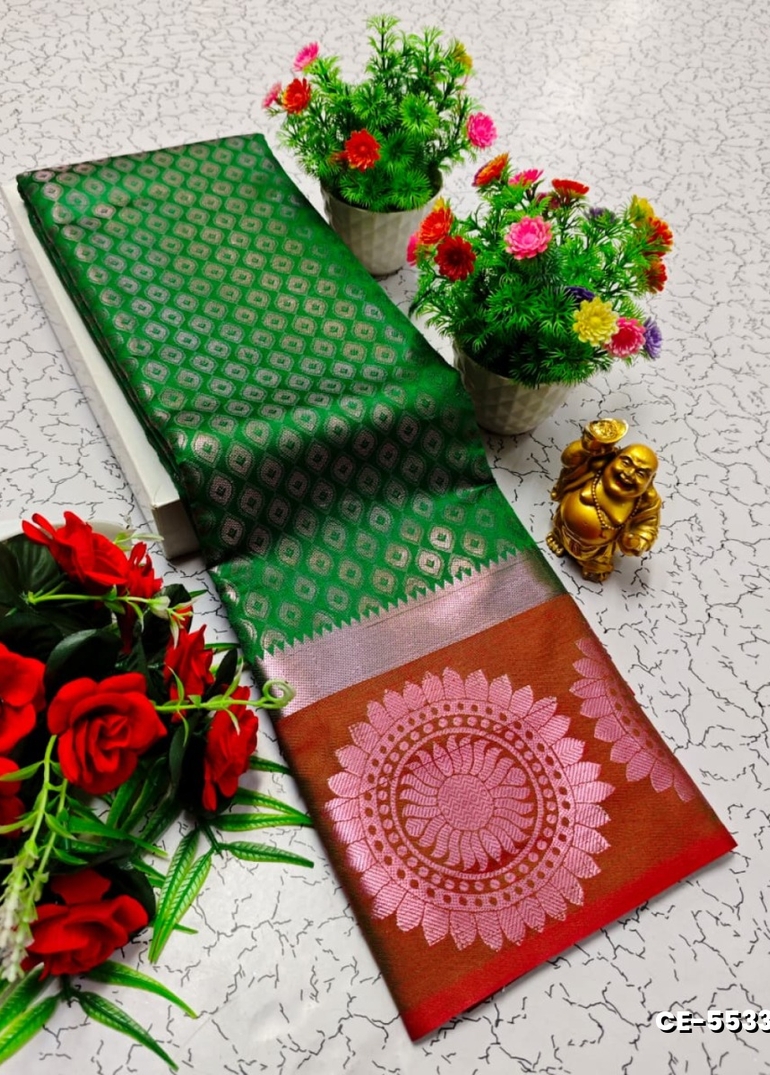 Elegant  Fancy Butta Soft  Silk  Saree  Clearance  Sale - DARK GREEN