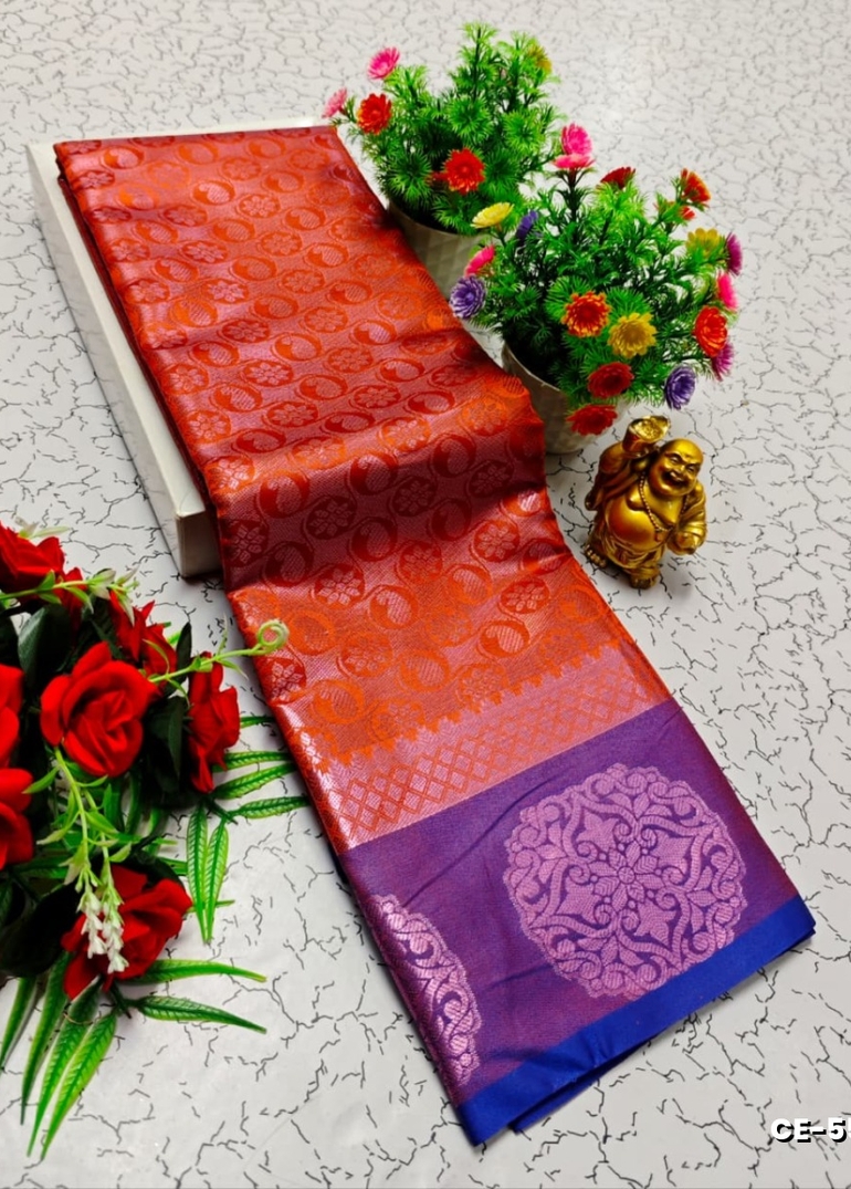 Elegant  Fancy Butta Soft  Silk  Saree  Clearance  Sale - ORANGE