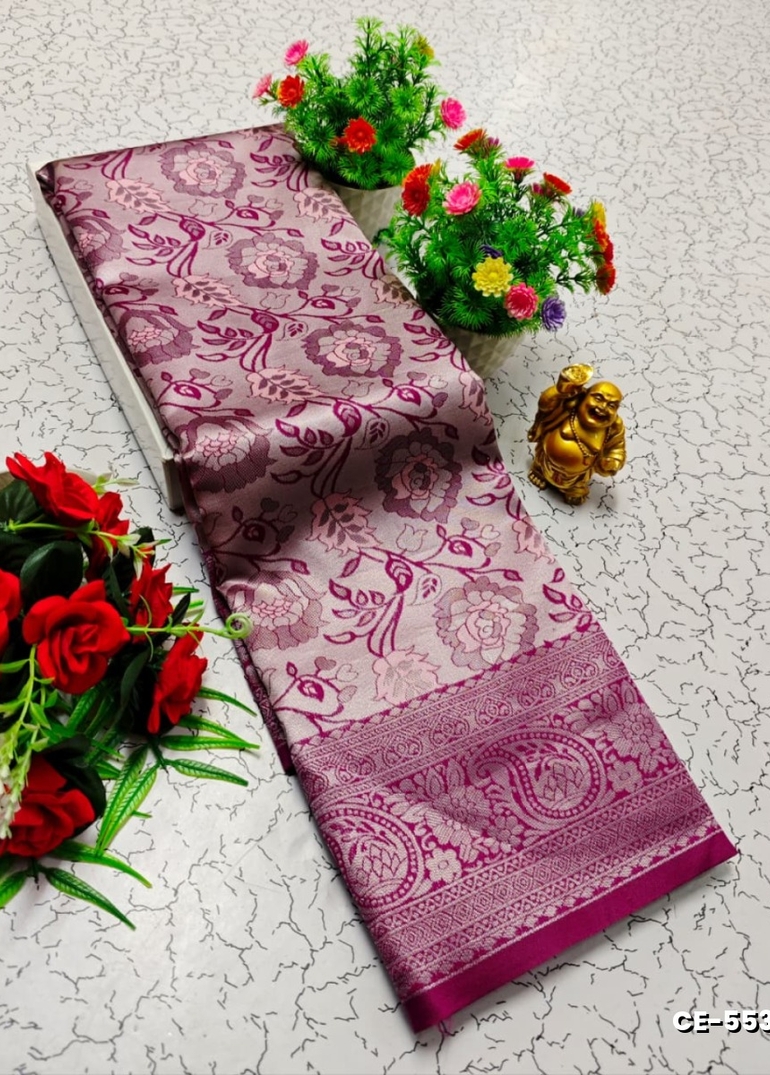 Premium kubera pattu saree rapier fancy light weight silk type sarees flower design function wear - clearance sale - WINE COLOUR