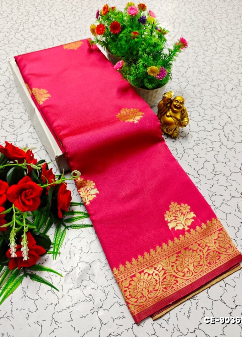 Premium kubera pattu saree rapier fancy light weight silk type sarees flower design function wear - DARK PINK (2)
