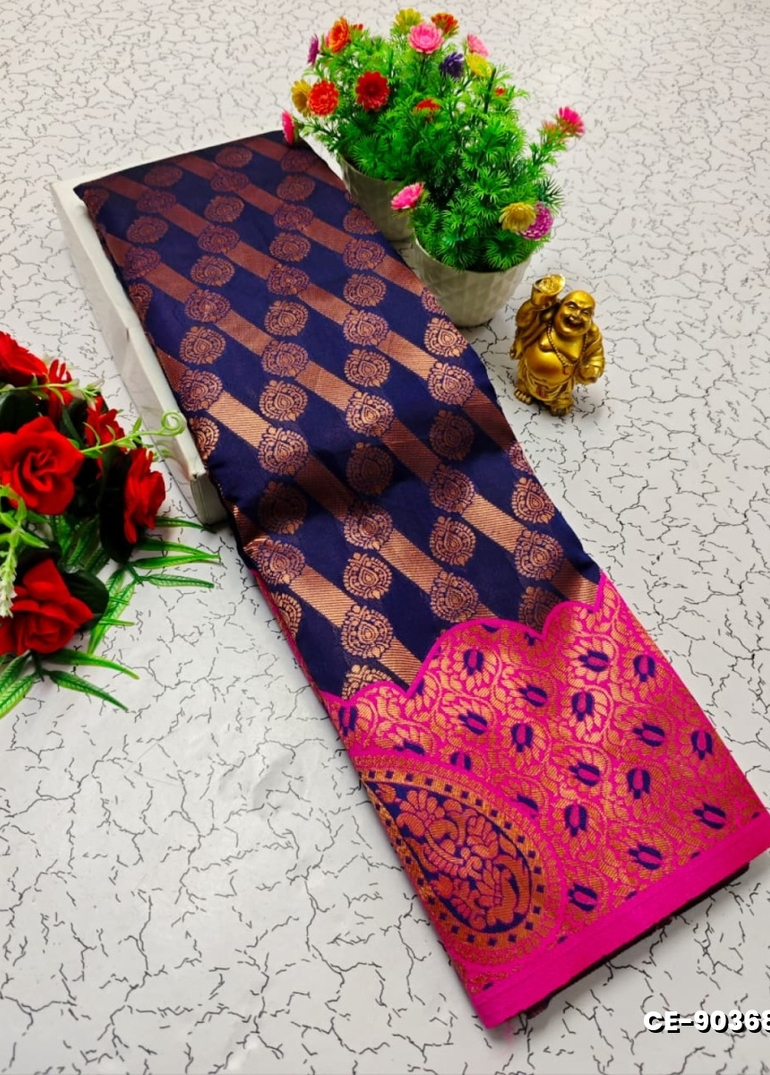 Premium kubera pattu saree rapier fancy light weight silk type sarees flower design function wear - R BLUE