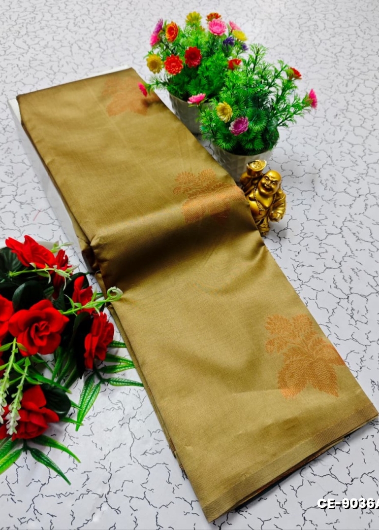 Premium kubera pattu saree rapier fancy light weight silk type sarees flower design function wear - SANDLE