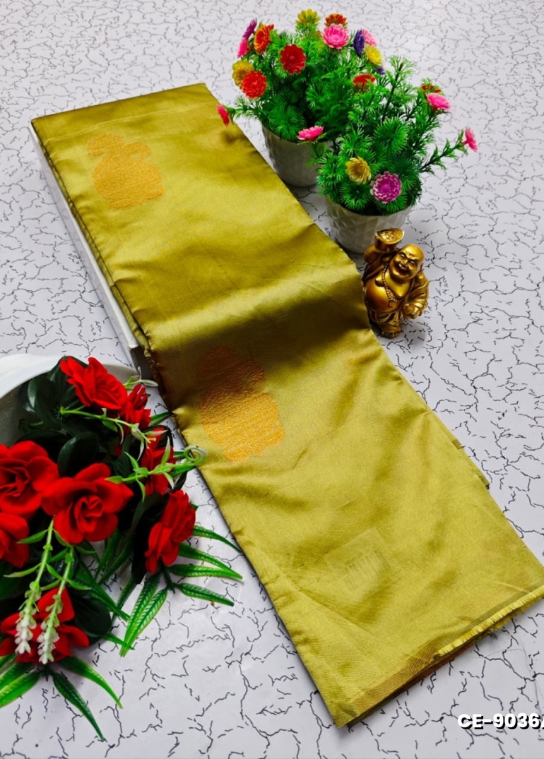 Premium kubera pattu saree rapier fancy light weight silk type sarees flower design function wear - LEMON GREEN