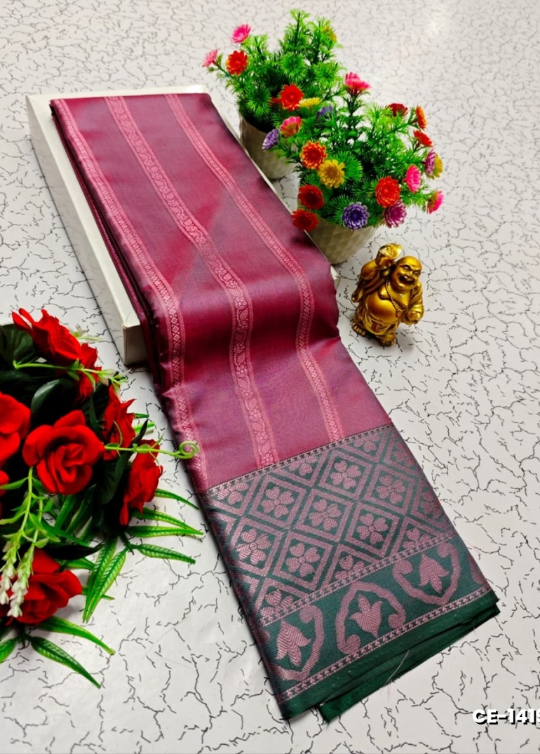 Premium monika soft silk saree rapier fancy light weight silk type sarees flower design function wear - WINE COLOUR