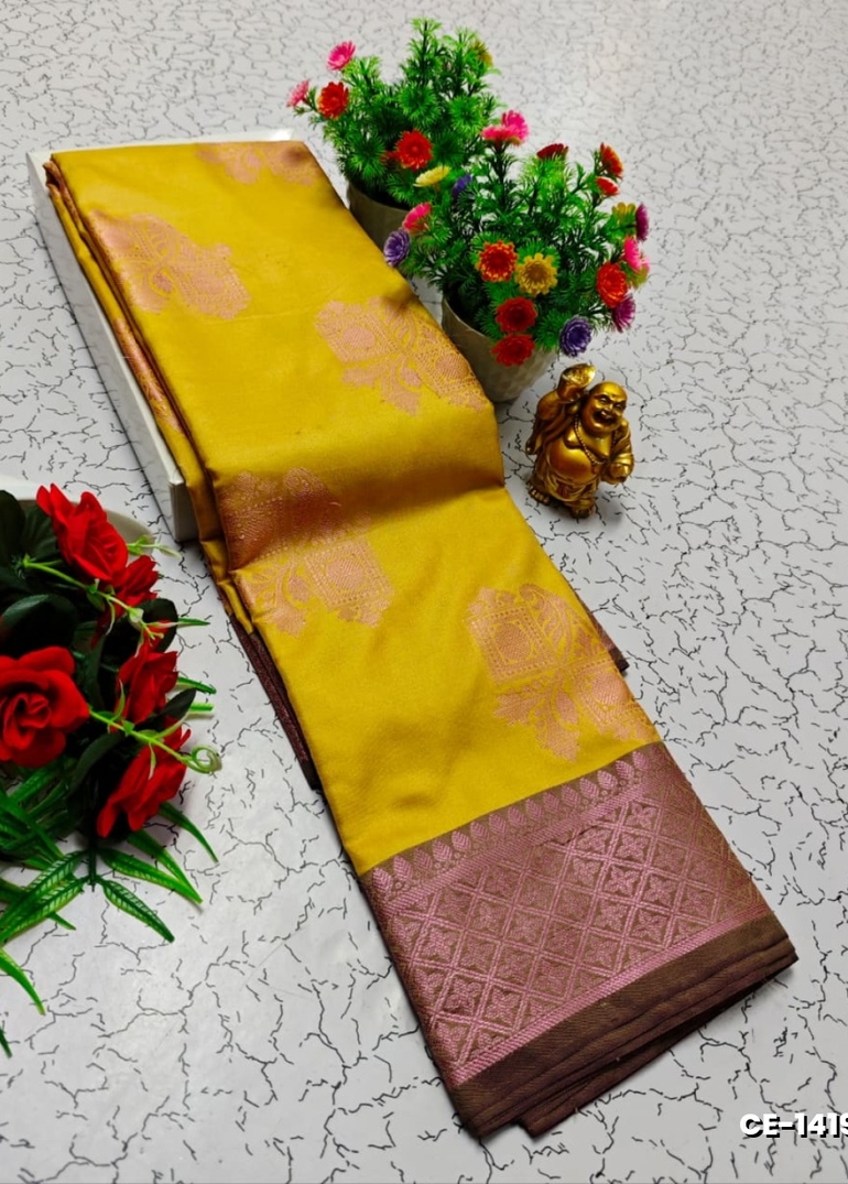 Premium fancy  soft silk saree rapier fancy light weight silk type sarees flower design function wear - LEMON GREEN