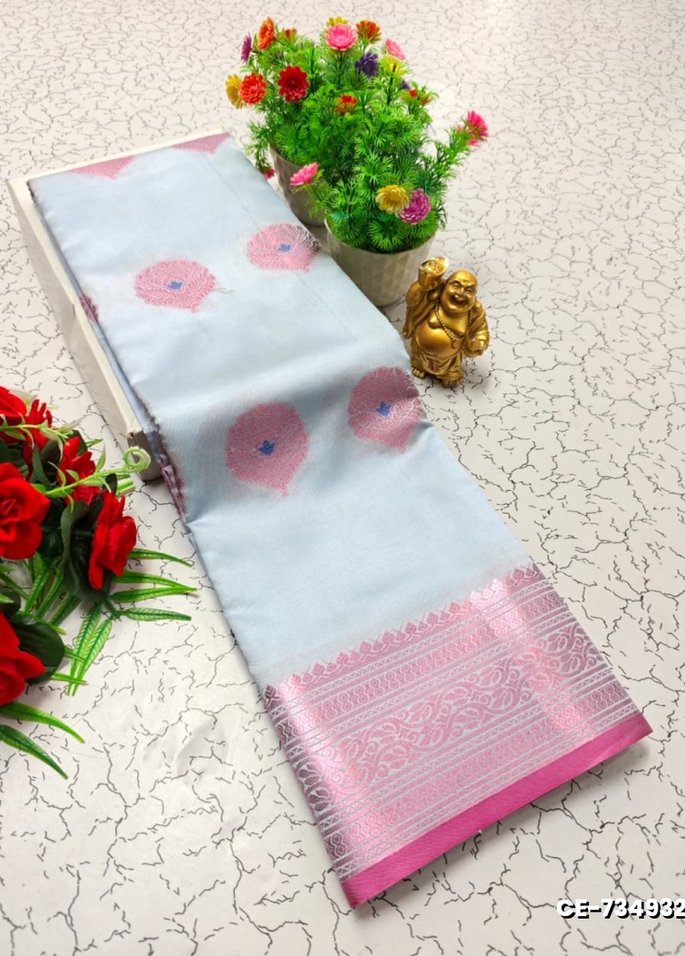 Elegant  Fancy Butta Soft  Silk  Saree  Clearance  Sale - LIGHT SKY BLUE