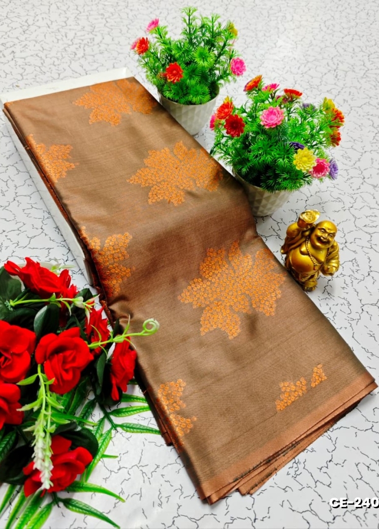 Premium fancy saree soft  silk saree rapier fancy light weight silk type sarees  function wear - BROWN