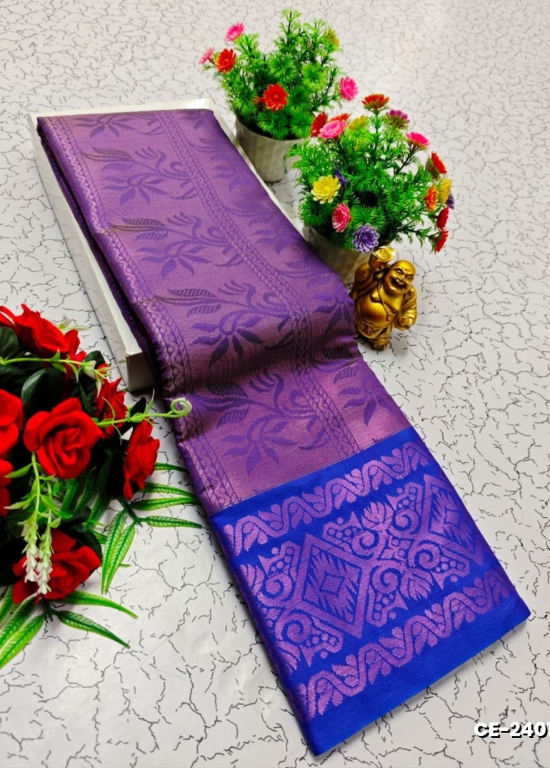 Premium monika cotton silk saree rapier fancy light weight silk type sarees flower design function wear - BRINJAL COLOUR