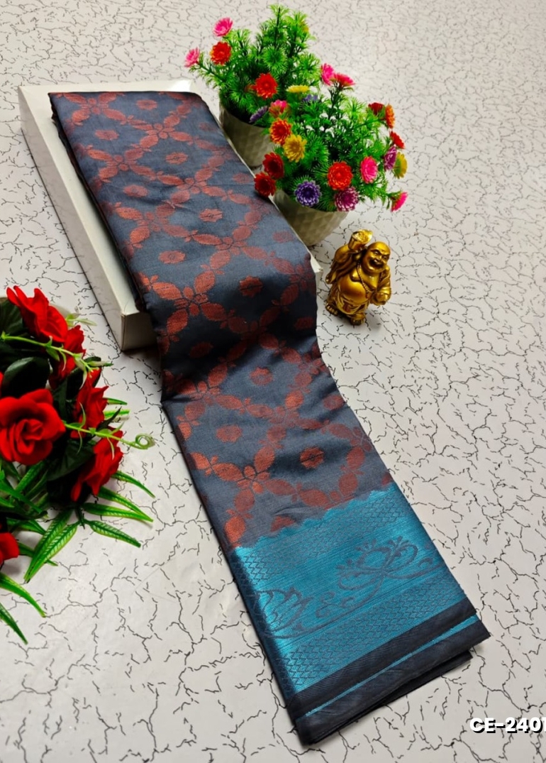 Premium monika cotton silk saree rapier fancy light weight silk type sarees flower design function wear - GRAY