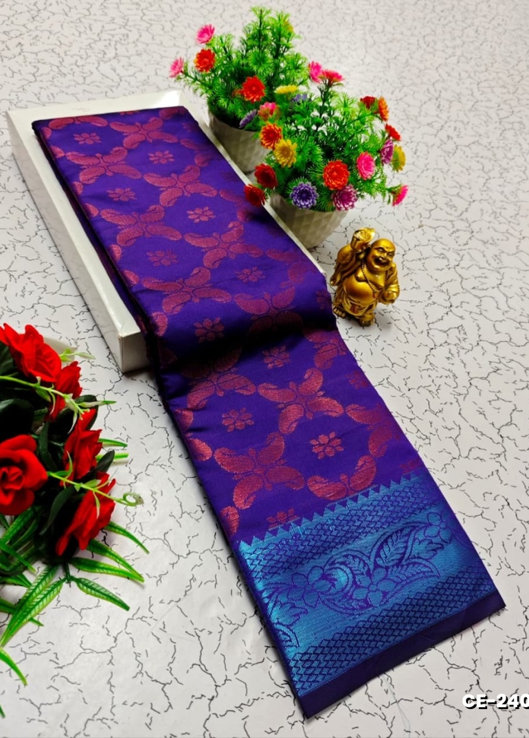 Premium monika cotton silk saree rapier fancy light weight silk type sarees flower design function wear - R BLUE