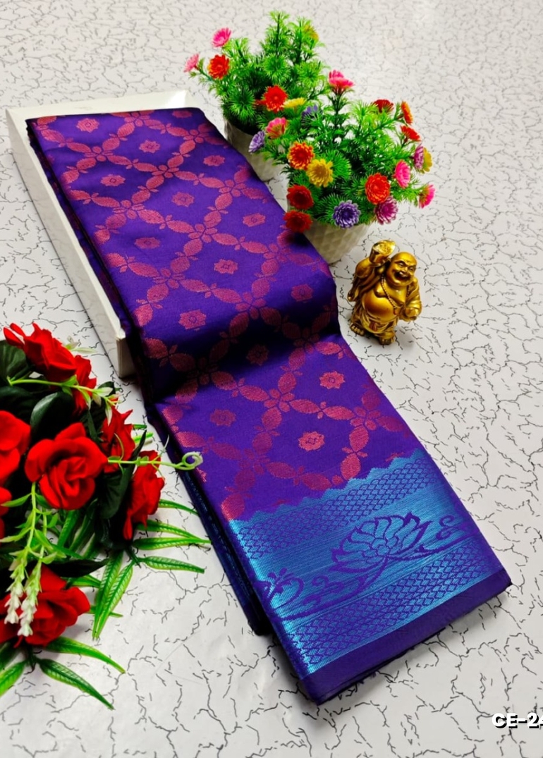 Premium monika cotton silk saree rapier fancy light weight silk type sarees flower design function wear - ROYAL BLUE