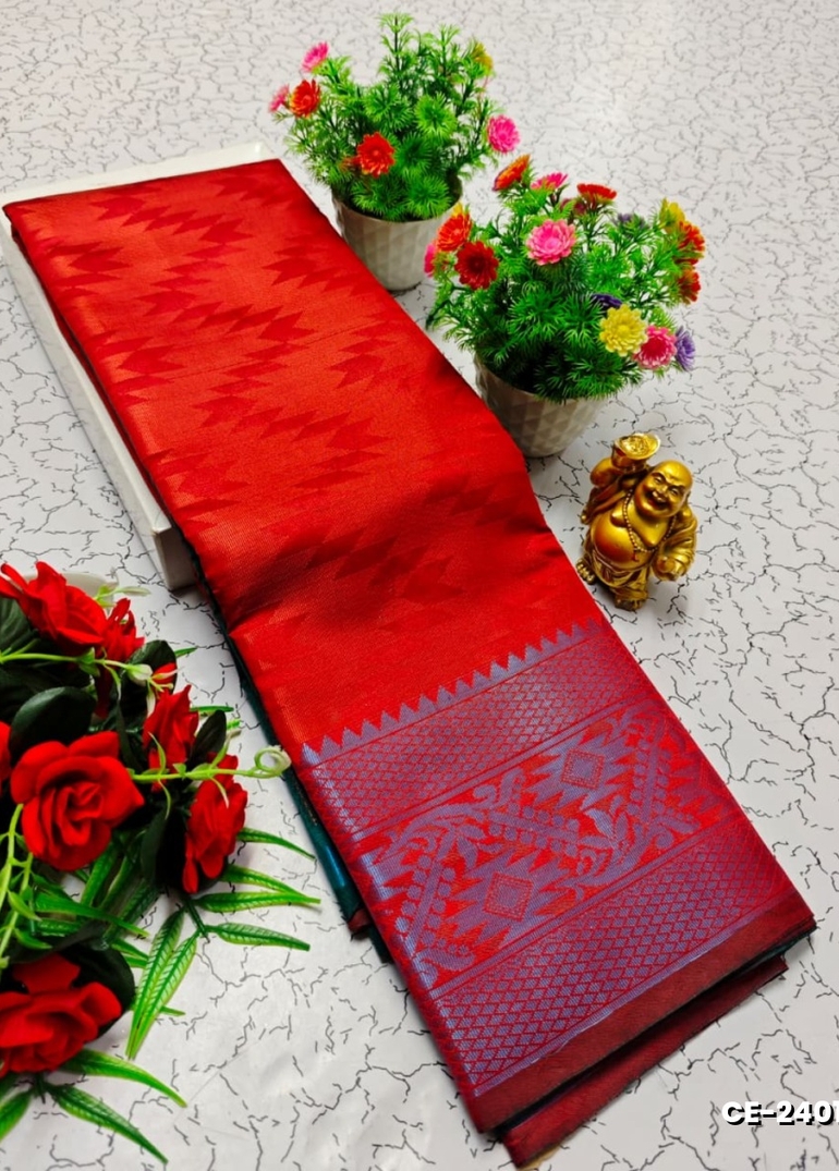 Premium monika cotton silk saree rapier fancy light weight silk type sarees flower design function wear - RED