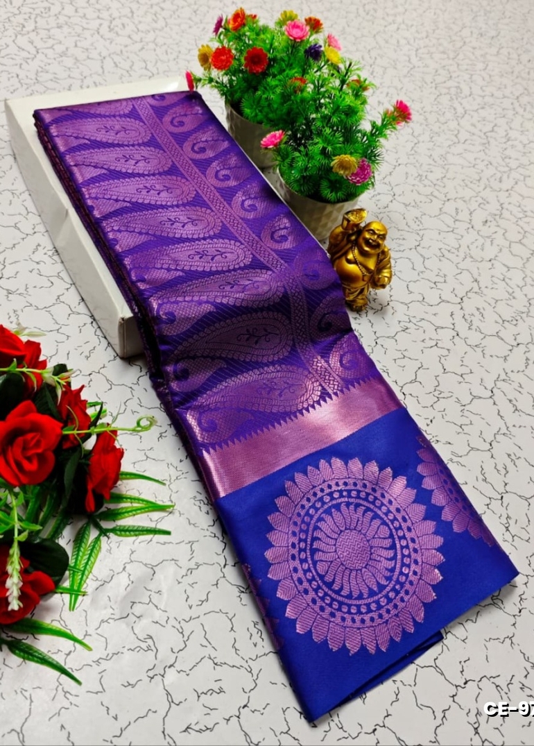 Premium monika soft silk saree rapier fancy light weight silk type sarees flower design function wear - BRINJAL COLOUR