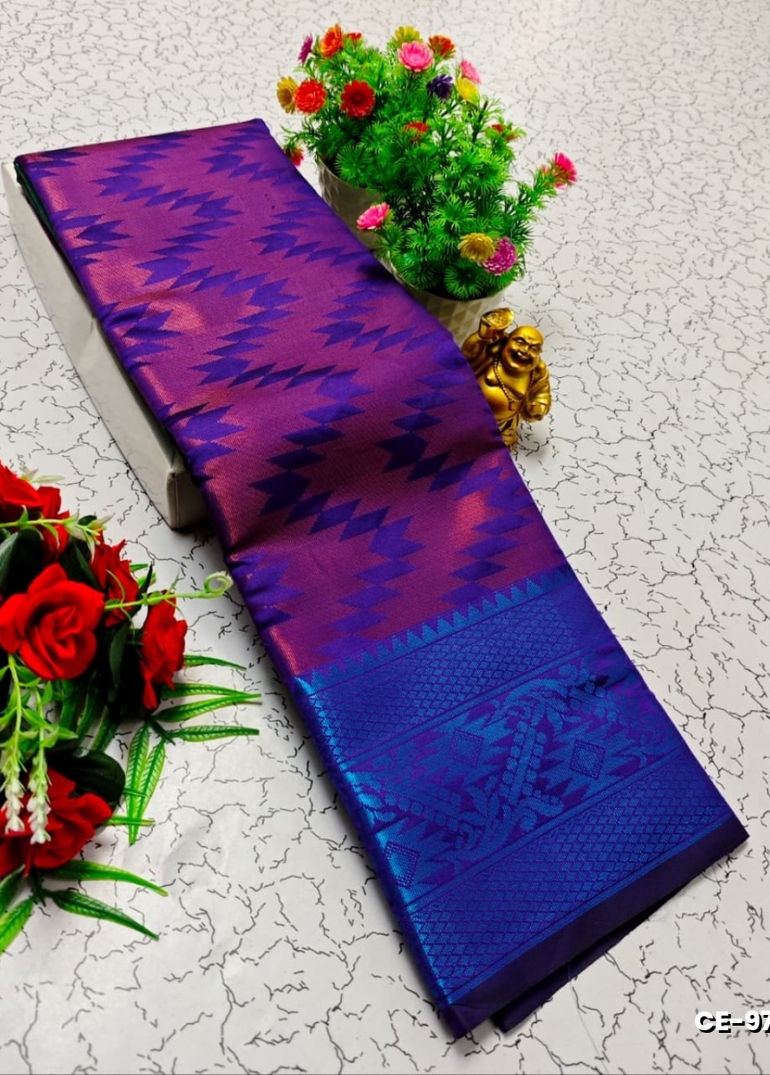 Premium monika soft silk saree rapier fancy light weight silk type sarees flower design function wear - LAVENDER DARK