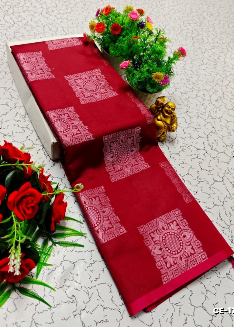 Premium monika cotton silk saree rapier fancy light weight silk type sarees flower design function wear - MERUN (1)