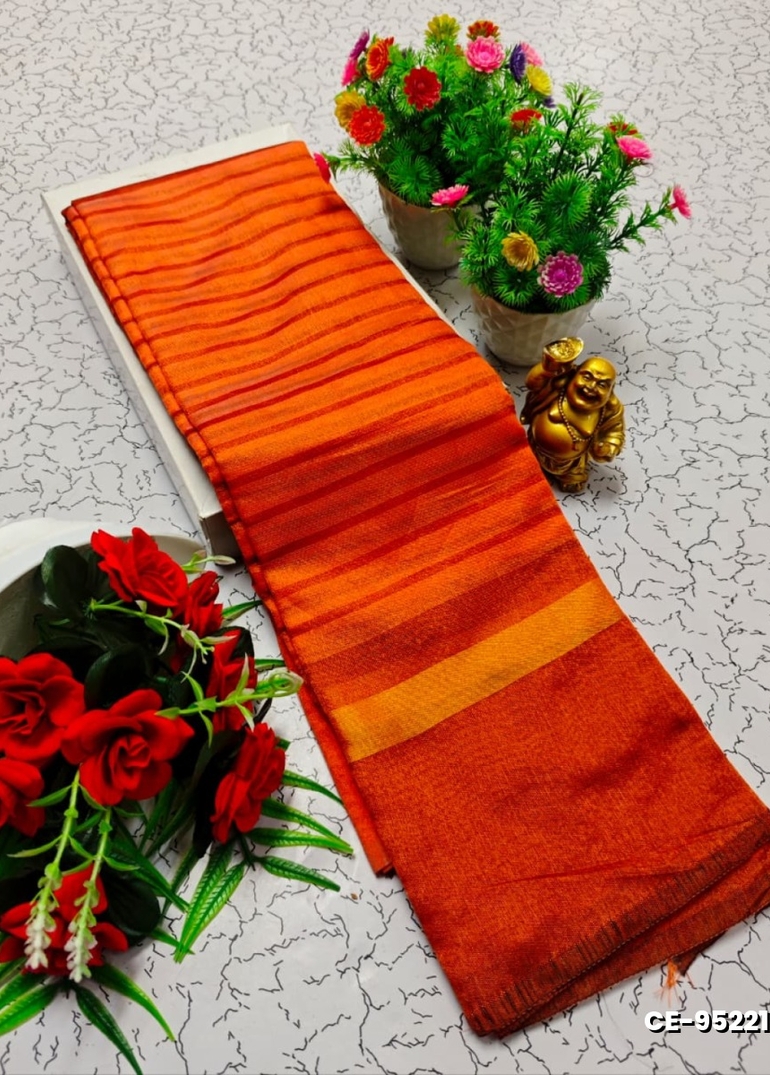 Premium Monika Cotton  saree rapier fancy light weight silk type sarees flower design function wear - ORANGE