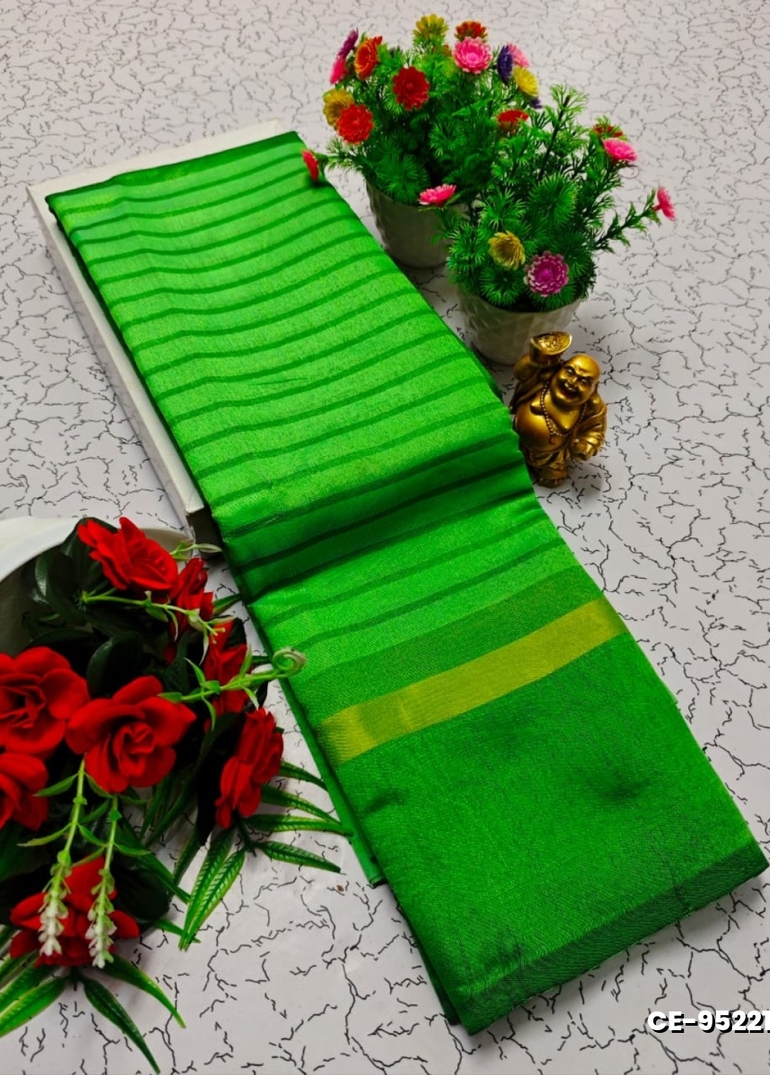 Premium Monika Cotton  saree rapier fancy light weight silk type sarees flower design function wear - PARET GREEN