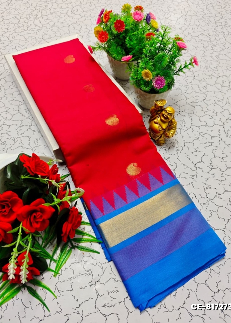 Premium Silk Cotton  saree rapier fancy light weight silk type sarees flower design function wear - RUBY COLOUR