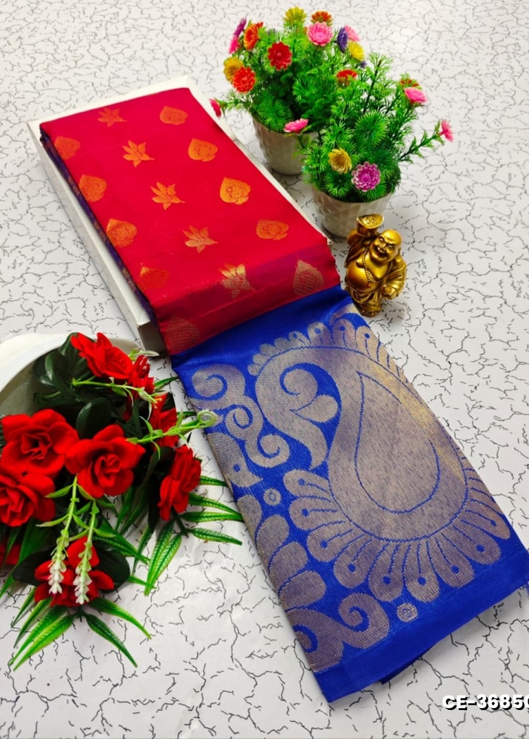 Premium Silk Cotton  saree rapier fancy light weight silk type sarees flower design function wear - RED (1)