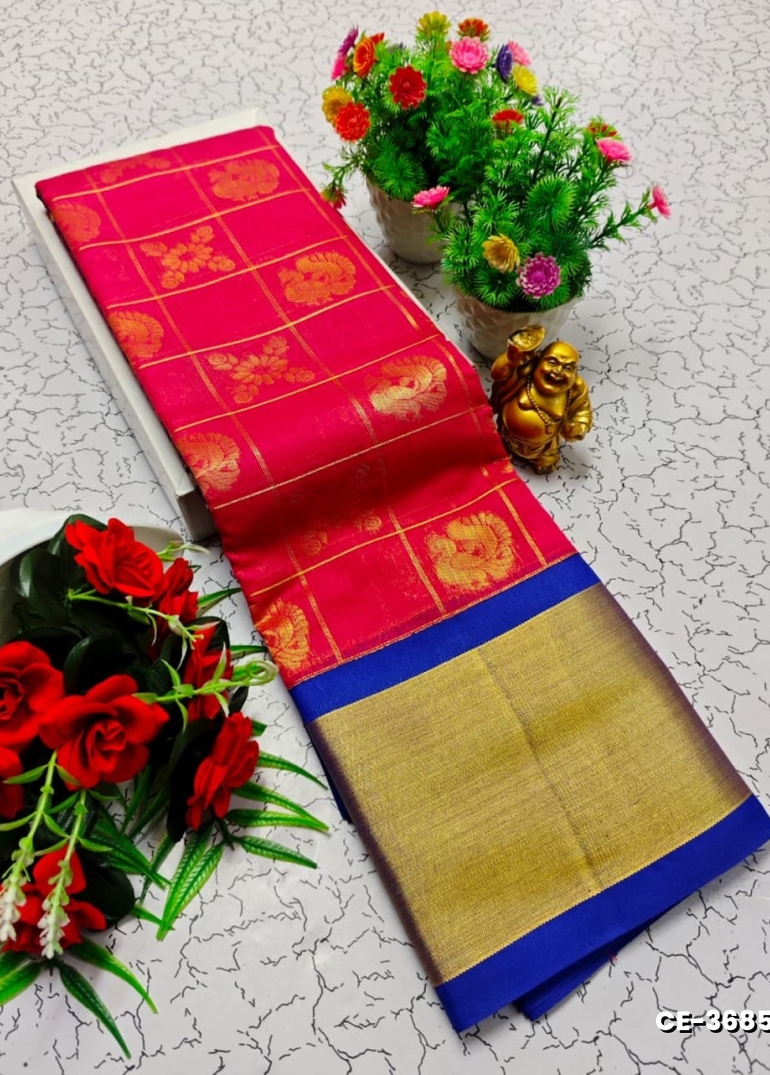 Premium Silk Cotton  saree rapier fancy light weight silk type sarees flower design function wear - RUBY COLOUR (1)