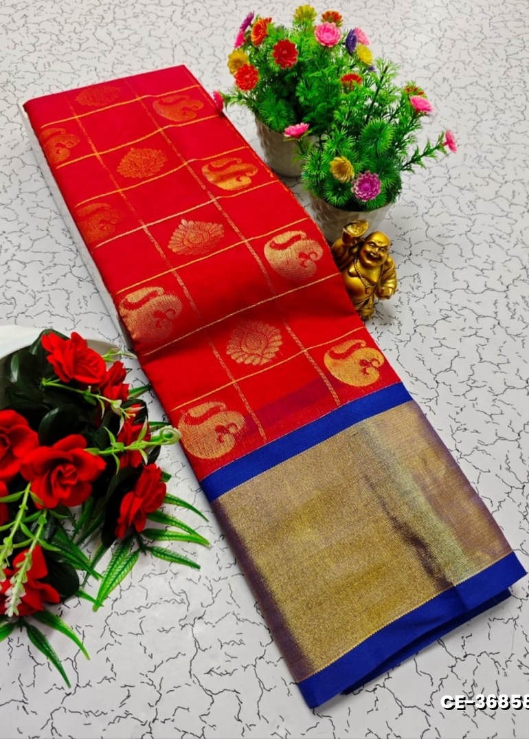 Premium Silk Cotton  saree rapier fancy light weight silk type sarees flower design function wear - TOMATO COLOUR (1)