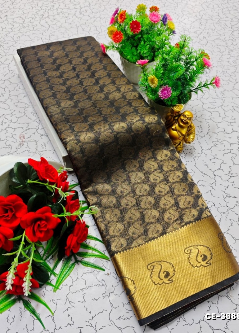 Premium Silk Cotton  saree rapier fancy light weight silk type sarees flower design function wear - GRAY