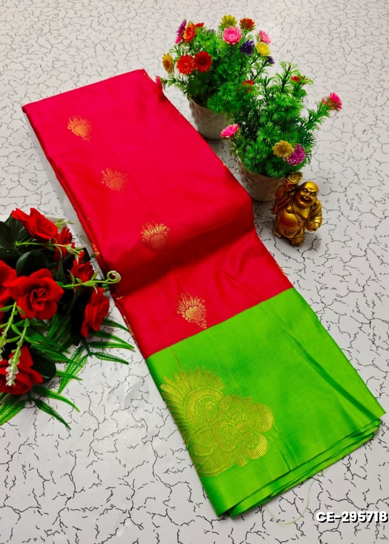 Premium soft silk  saree rapier fancy light weight silk type sarees flower design function wear - PEACH (1)