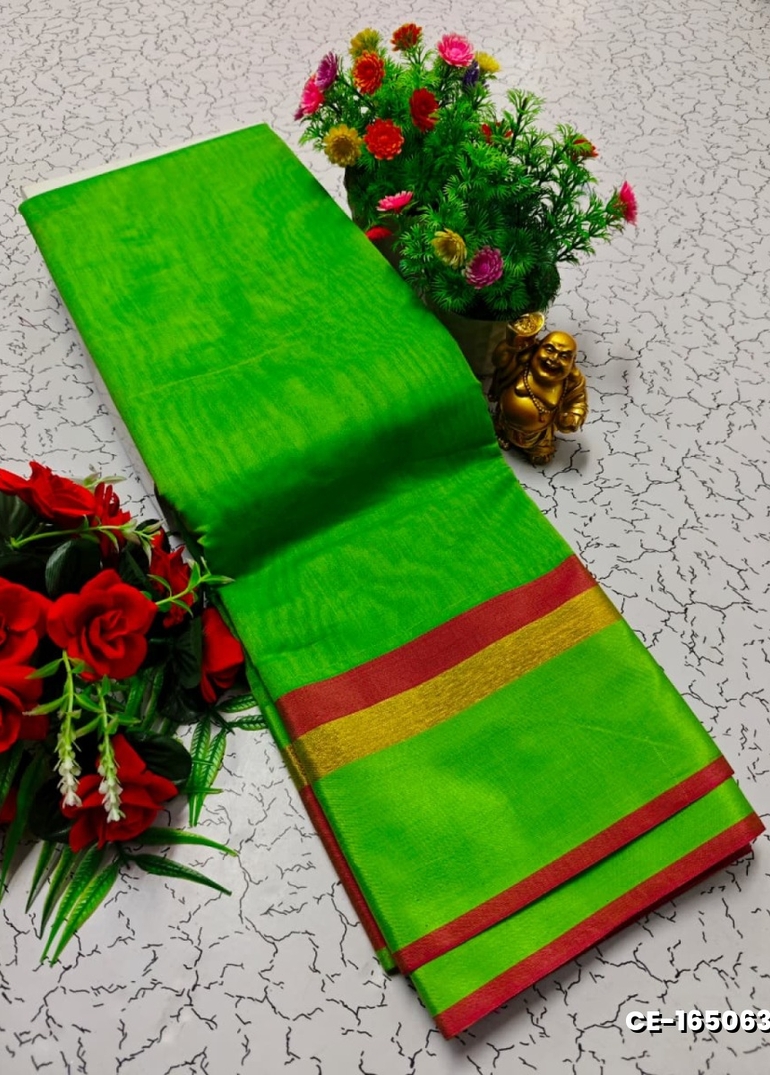 Premium Monika Cotton  saree rapier fancy light weight silk type sarees flower design function wear - GREEN COLOUR