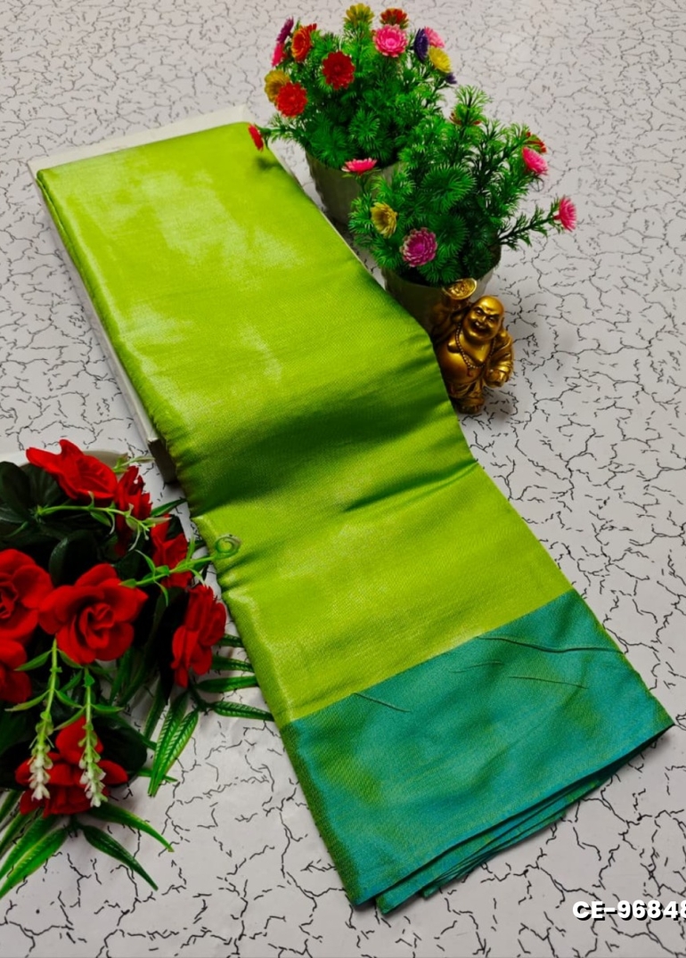 Premium tissue saree rapier fancy light weight silk type sarees flower design function wear - FLORAISON GREEN