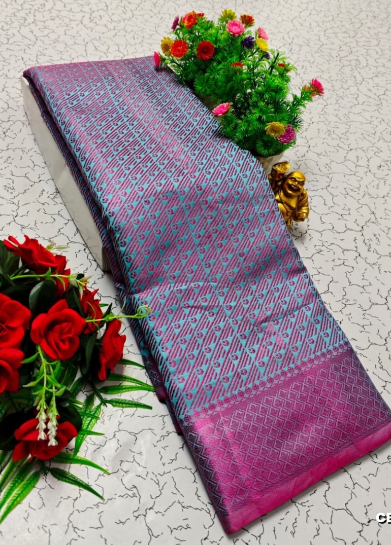 Premium tissue saree rapier fancy light weight silk type sarees flower design function wear - DARK SKY BLUE