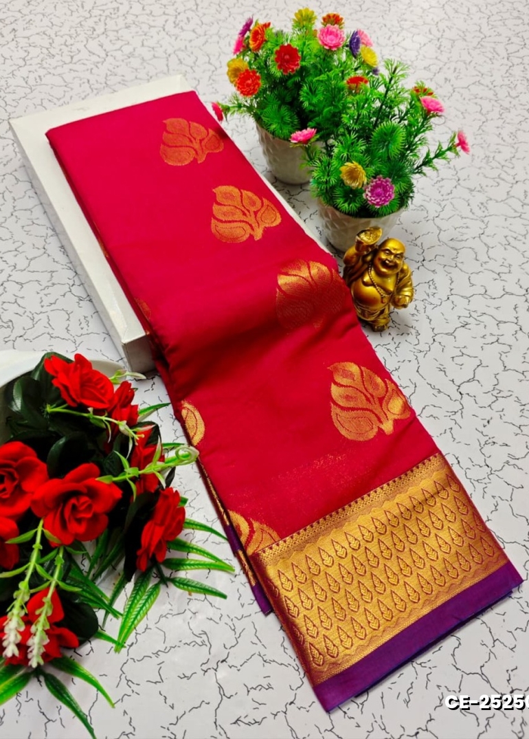 Premium Monika Cotton  saree rapier fancy light weight silk type sarees flower design function wear - RED