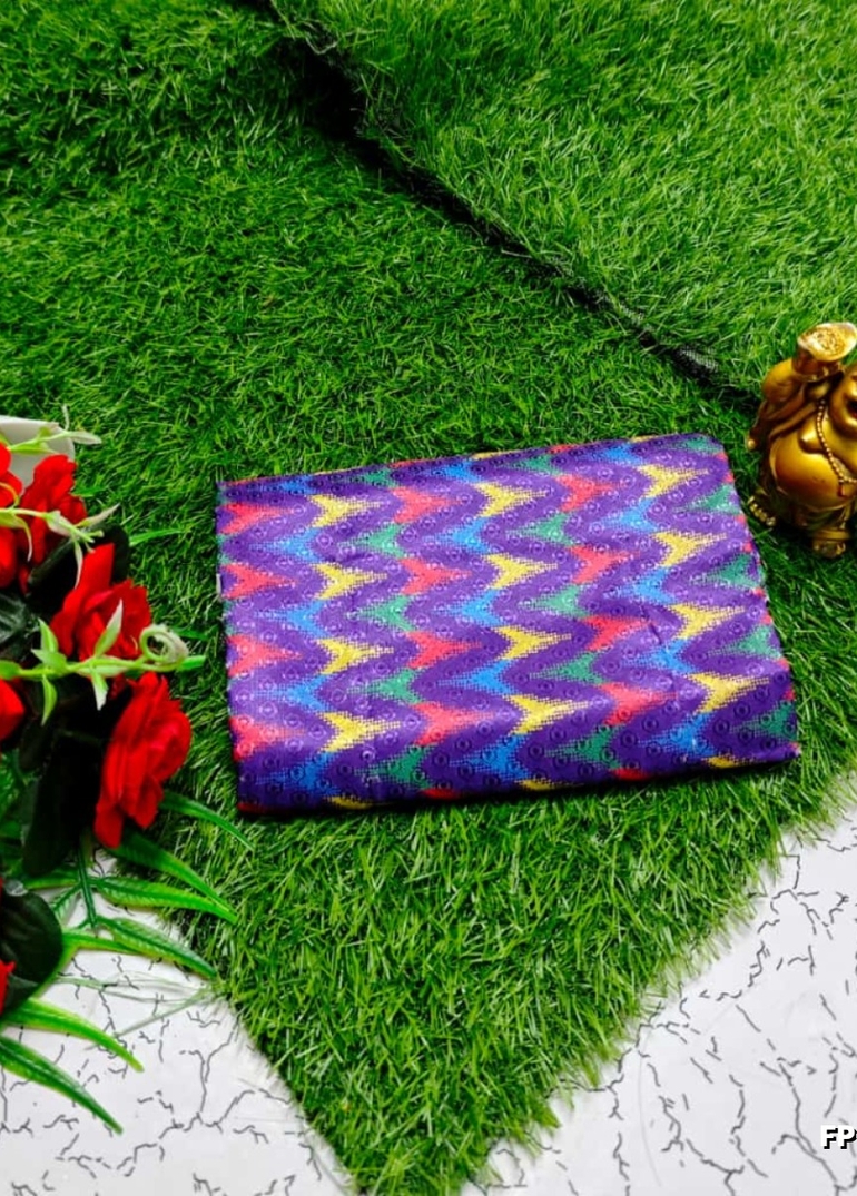 Designer Multi-Color Floral Print Blouse Fabric - BRINJAL COLOUR