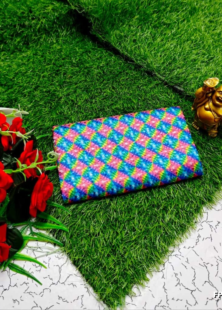 Designer Multi-Color Floral Print Blouse Fabric - LIGHT BLUE