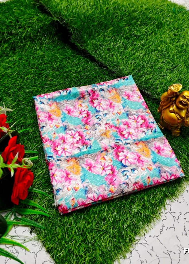 Designer Multi-Color Floral Print Blouse Fabric - LIGHT SKY BLUE