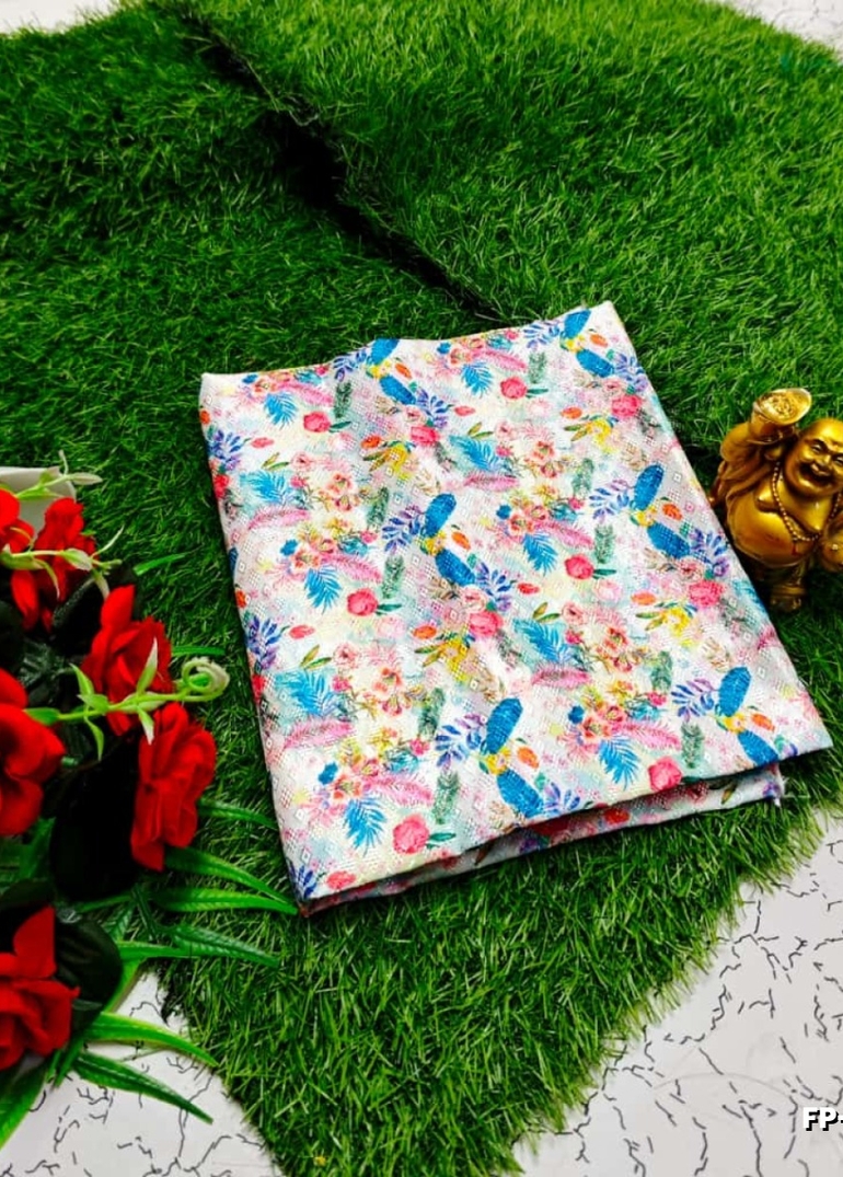 Designer Multi-Color Floral Print Blouse Fabric - BEIGE COLOUR