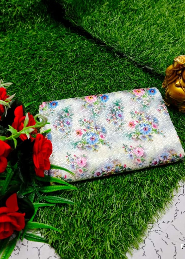 Designer Multi-Color Floral Print Blouse Fabric - IVORY COLOUR