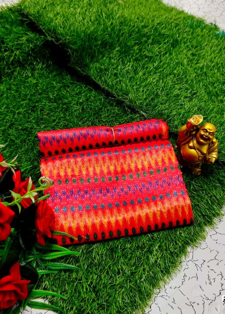 Designer Multi-Color Floral Print Blouse Fabric - RED