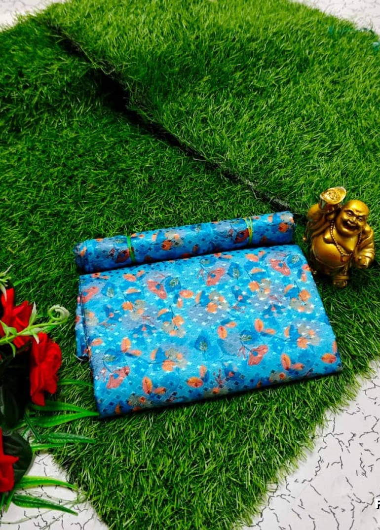 Designer Multi-Color Floral Print Blouse Fabric - BLUE COLOUR