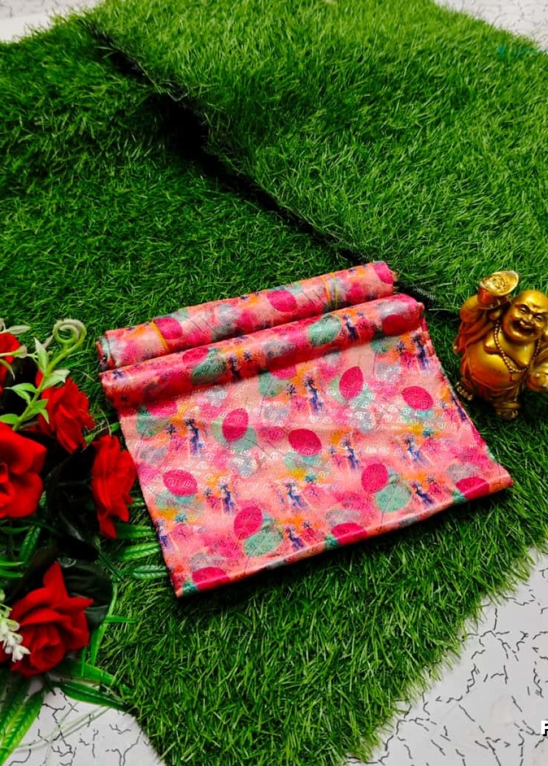 Designer Multi-Color Floral Print Blouse Fabric - CORAL COLOUR