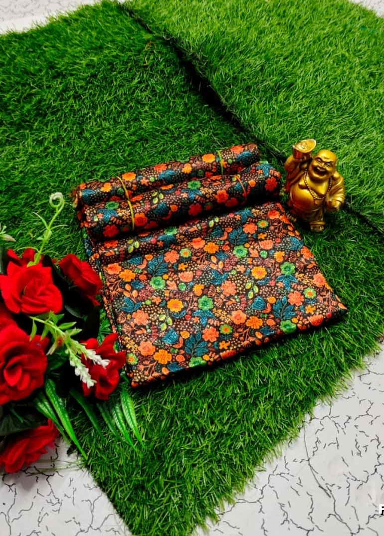 Designer Multi-Color Floral Print Blouse Fabric - BLACK