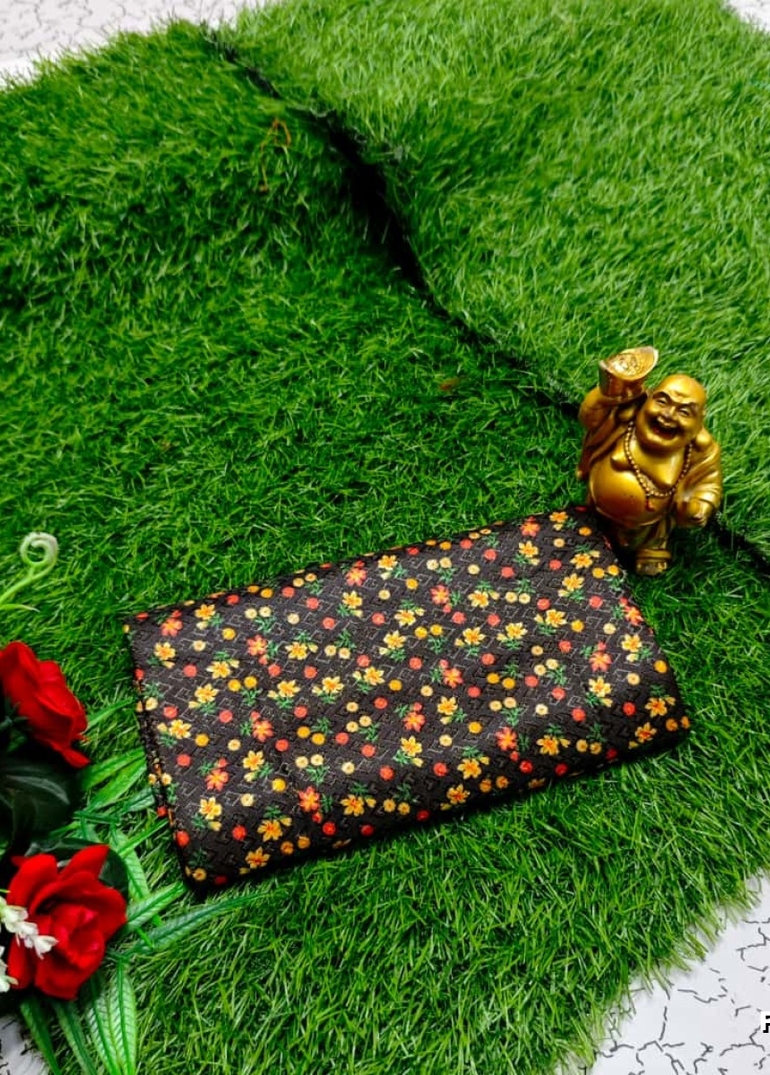 Designer Multi-Color Floral Print Blouse Fabric - BLACK (1)