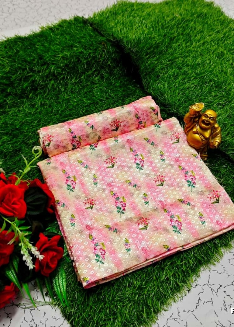 Designer Multi-Color Floral Print Blouse Fabric - BABY PINK (2)