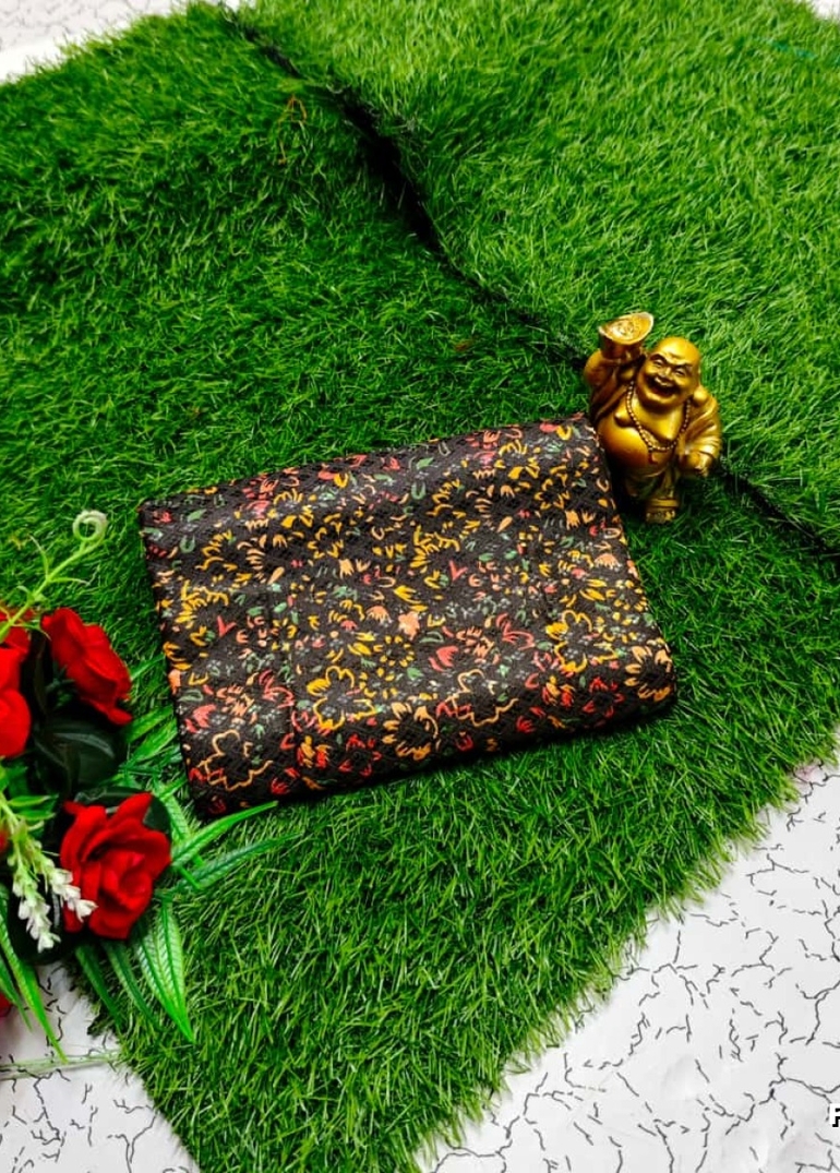 Designer Multi-Color Floral Print Blouse Fabric - BLACK (2)