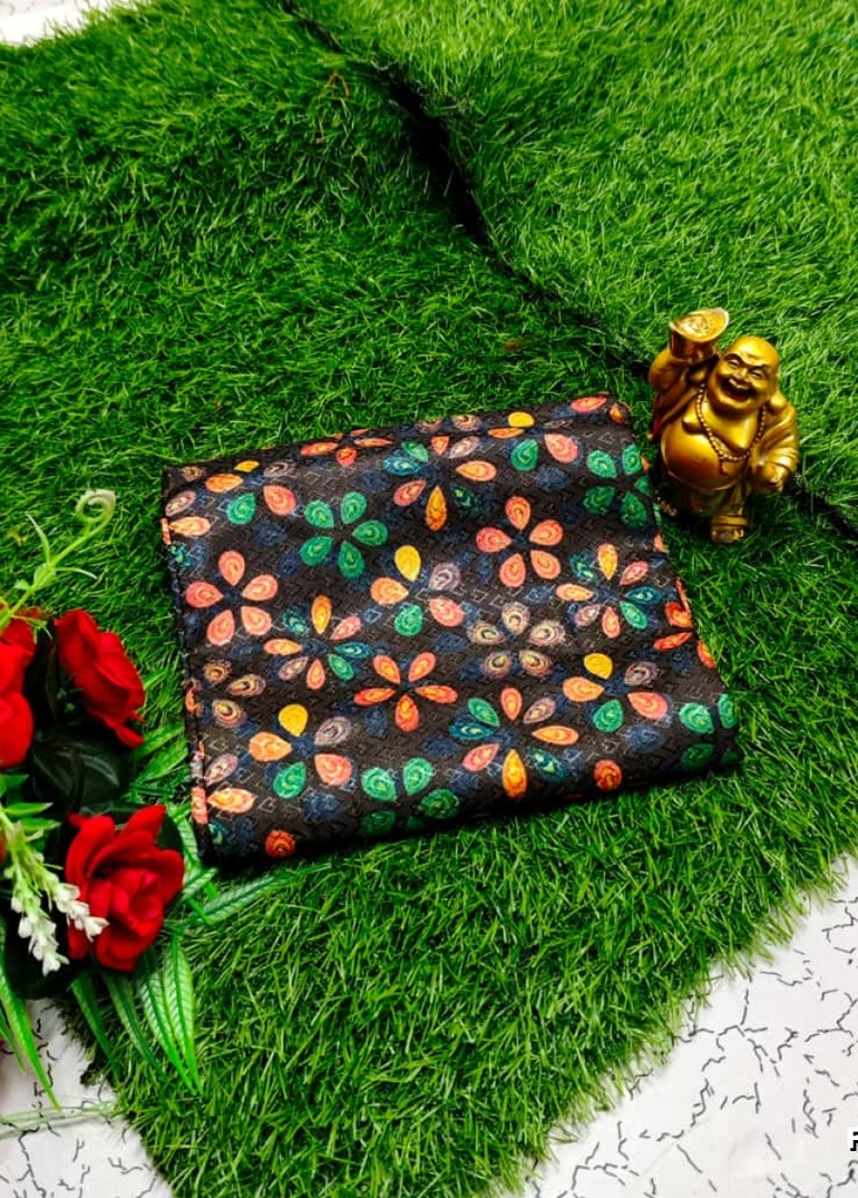 Designer Multi-Color Floral Print Blouse Fabric - BLACK (3)