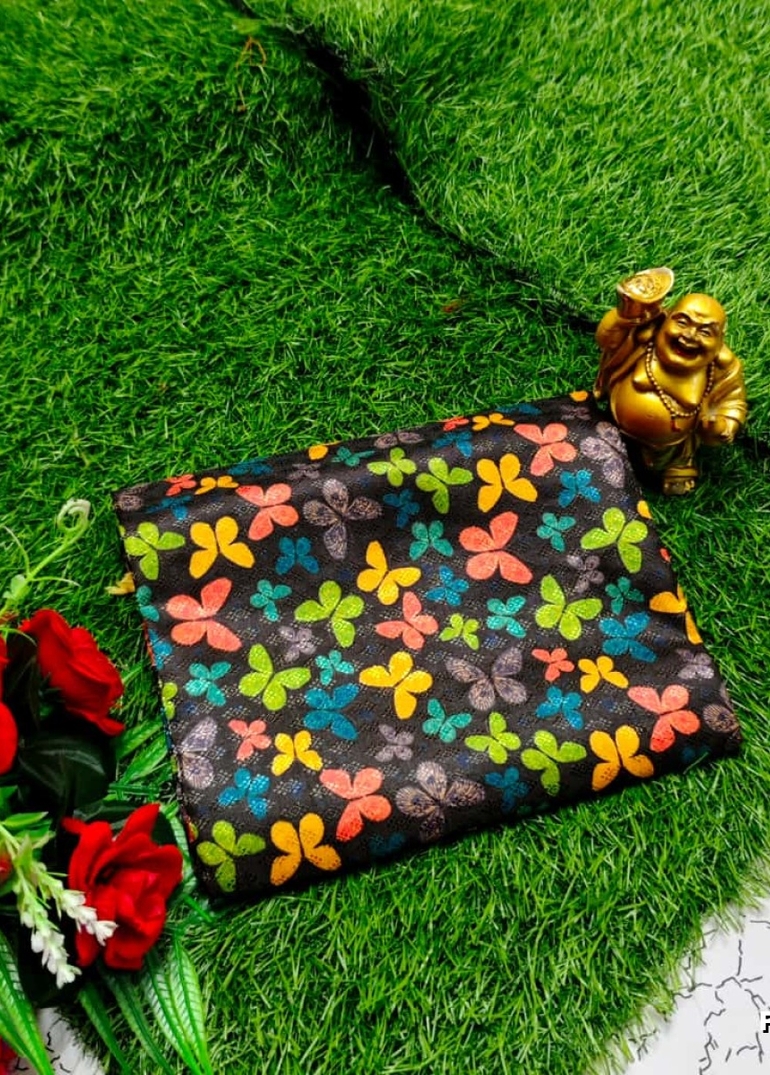 Designer Multi-Color Floral Print Blouse Fabric - BLACK (4)