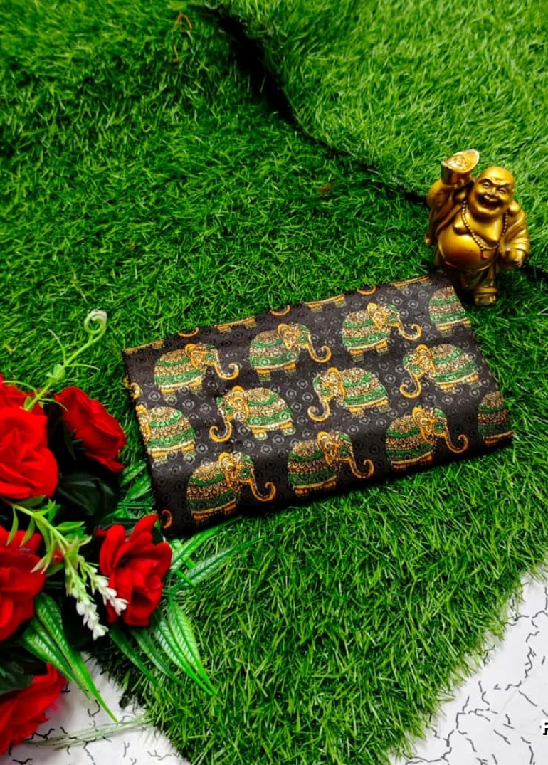 Designer Multi-Color Floral Print Blouse Fabric - BLACK (6)